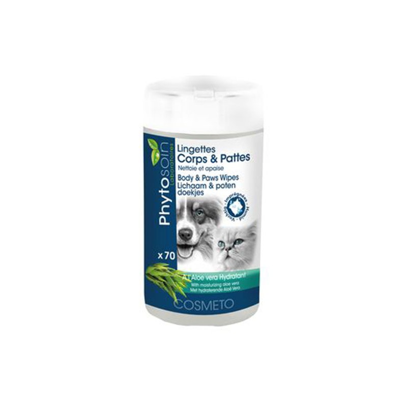 Lingettes nettoyantes corps et pattes pour chien et chat